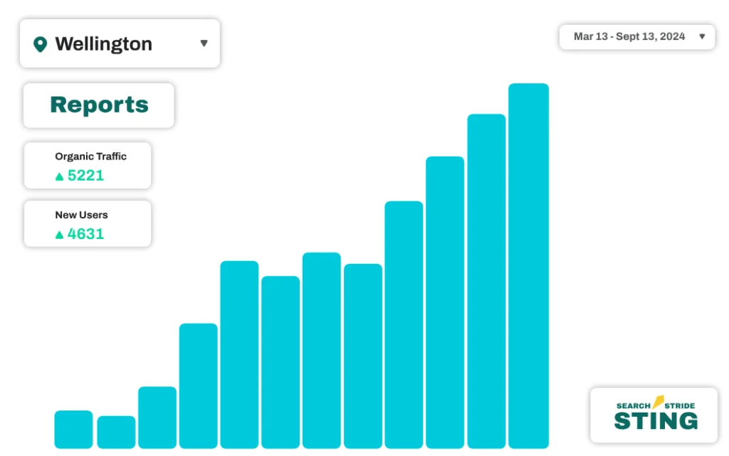 Bar chart showing increasing local SEO performance for Wellington, New Zealand