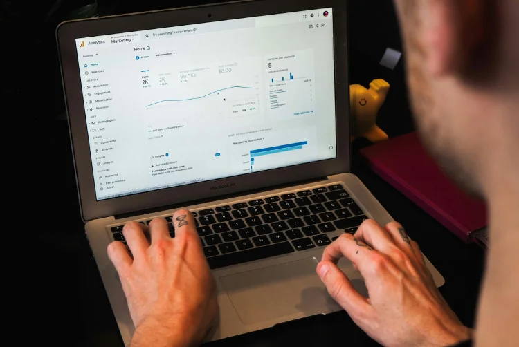 Displaying the Google Analytics dashboard with charts and data showing the result from SEO efforts