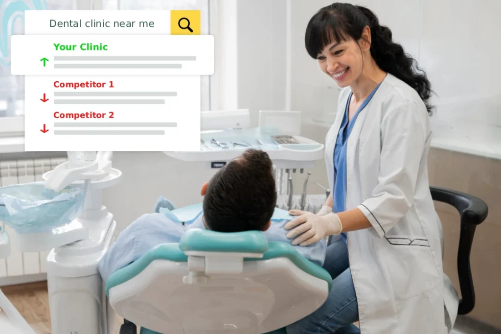Dentist using SEO to rank higher than competitors in local search results.