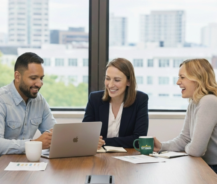 Our SEO experts at Search Stride by Sting collaborating on SEO strategy during a client planning session in New Zealand